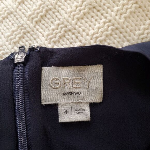 Grey JASON WU Silk Long Sleeve Ruffle Dress - size 4 in Midnight Blue - Picture 12 of 13